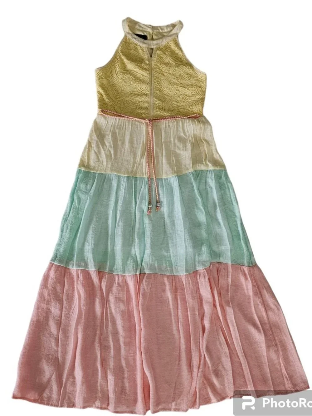 In Girl Women's Halter Neck Yellow Blue Pink Color Block Maxi Dress Size 12 - Picture 3 of 13